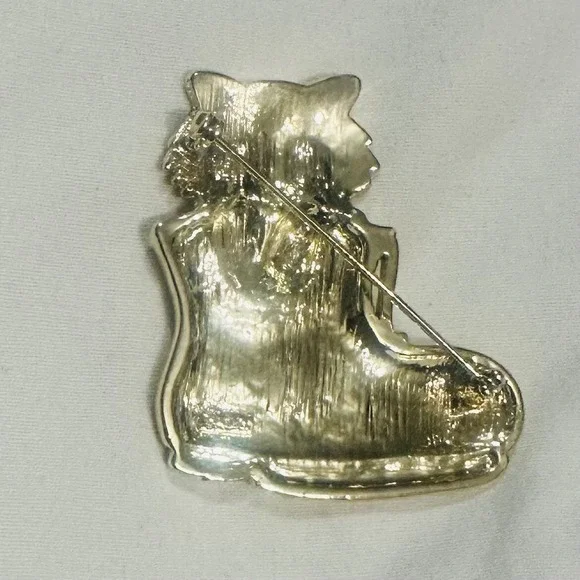 Vintage AJC Gold Tone Cat In Boots Kitten Kitty Statement Brooch Pin‎ Signed 2" - Picture 2 of 3